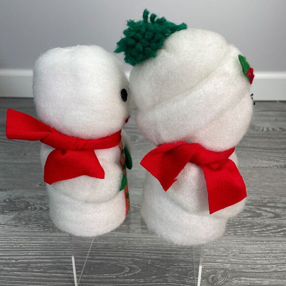 Two Vintage Spun Cotton Batting Snowman and Lady Winter Holiday Christmas Mr Mrs - Picture 4 of 10